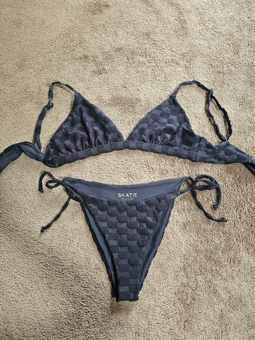 Skatie Black Checkered Tie-Side Bikini Set